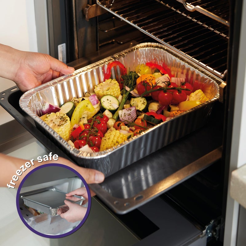 MATANA 10x14 inch Aluminum Pans Foil Trays (25 Pack) Disposable Baking Tin Foil Pan, Half Size Deep Steam Table Pan, Aluminum Tray, Great for Oven Roasting, Chafing, Heating, Serving Food, Parties - Image 2